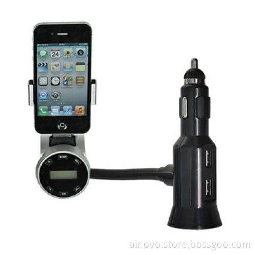 Car charger holder FM transmitter, dual USB, DC 12V-24V, used for iPhone & GPS